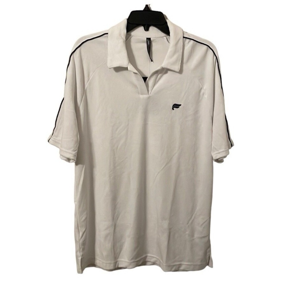 Fabletics Men's The Island Terry V-Neck Classic White Navy Polo Shirt‎ Size L